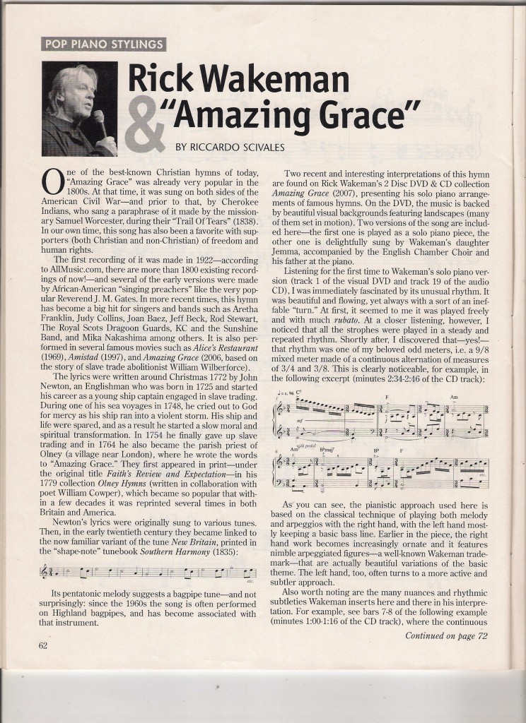 WAKEMAN & AMAZING GRACE (Riccardo Scivales), Sheet Music Magazine, Summer 2009